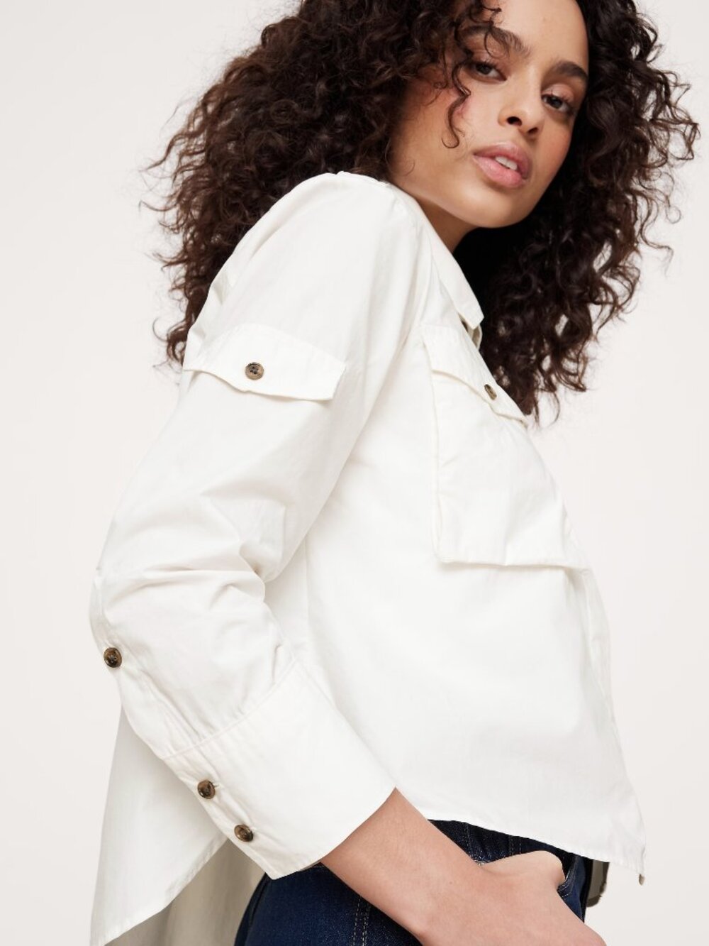 NWT!!! Banana Republic White Lotus Cotton Poplin Relaxed Utility Shirt PS